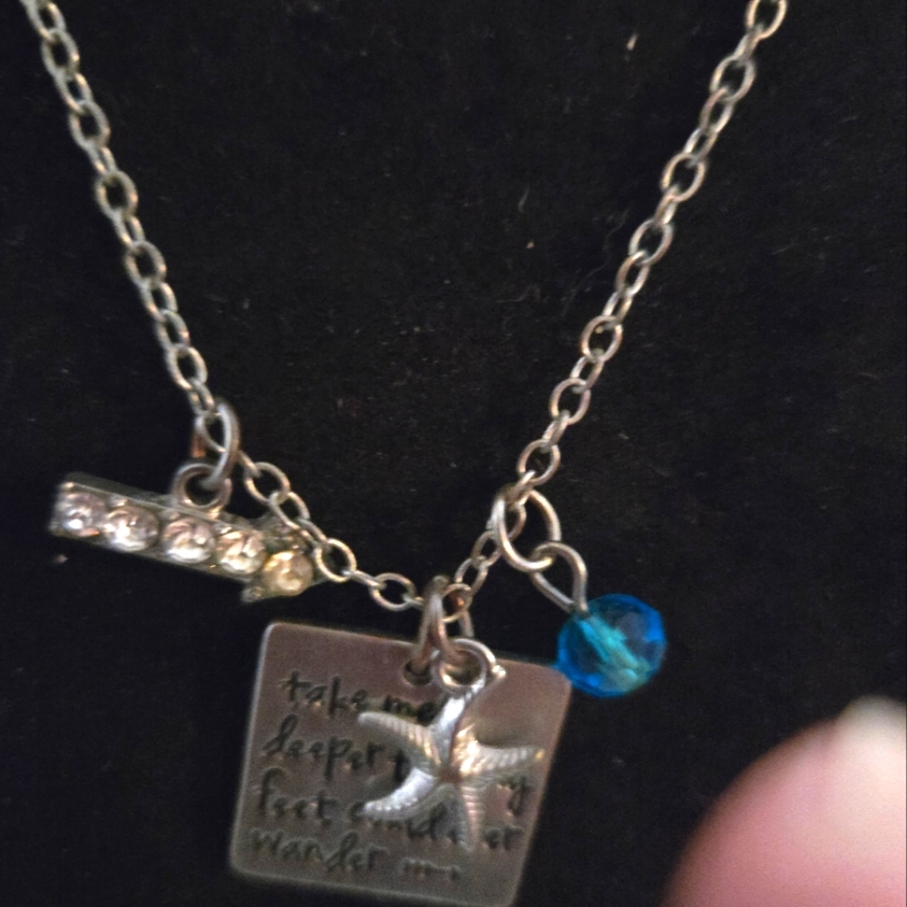 Silver Charm Necklace with Blue Crystal and Starfish Charm